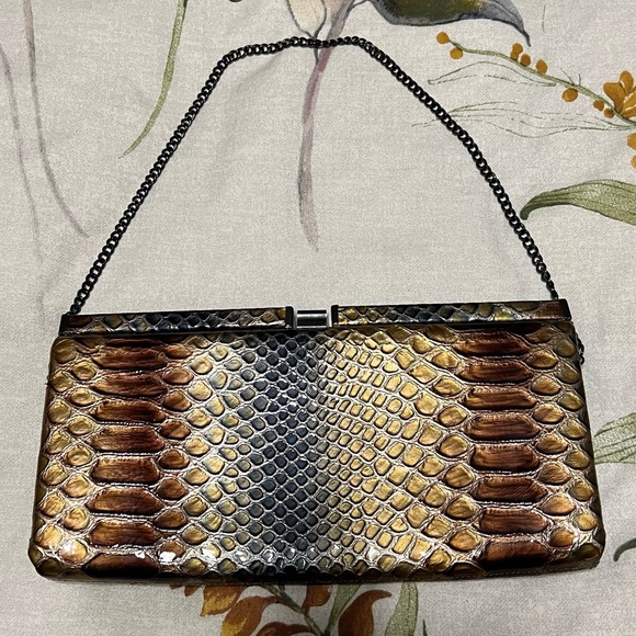 Danier Italian Leather Vintage Reptile Print Clutch Bag - Picture 2 of 8